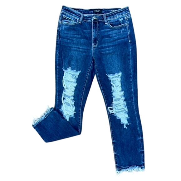 Judy Blue high rise straight distressed ripped jeans size 31x29 - Picture 1 of 5
